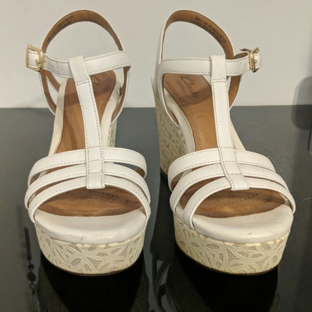 White Clark's platform sandals